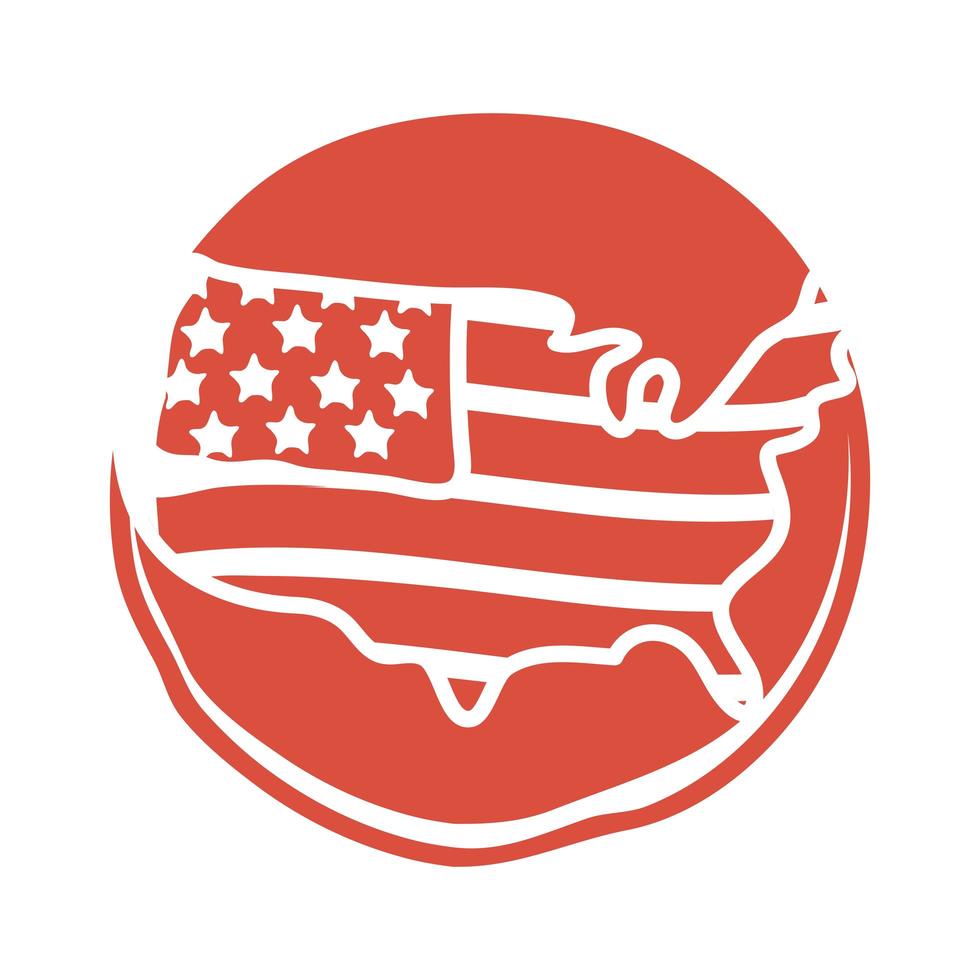 USA-Karte mit Flaggenblock-Stilikone vektor