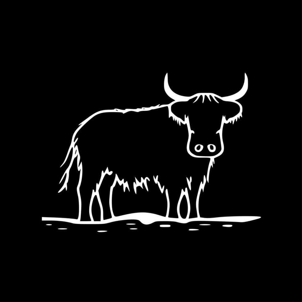 Hochland Kuh - - schwarz und Weiß isoliert Symbol - - Vektor Illustration