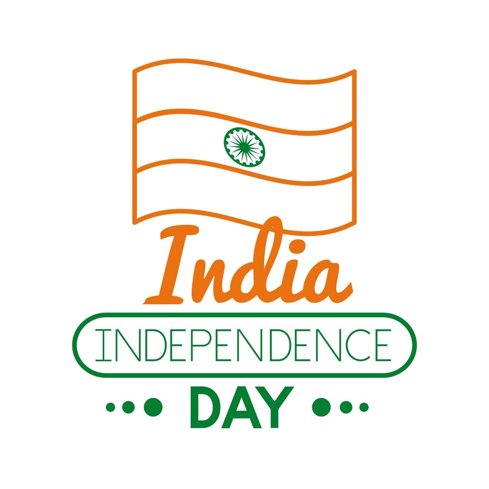 Indien-Feier der Unabhängigkeitstag mit Flaggenlinien-Stilikone vektor