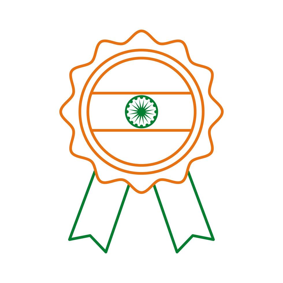 Independece dag Indien firande flagga i medalj linje stil ikon vektor