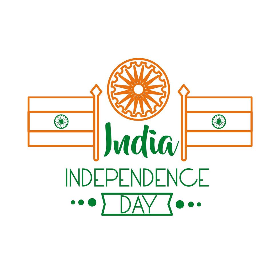 Unabhängigkeitstag Indien Feier mit Ashoka Chakra und Flaggen Linie Stilikone vektor