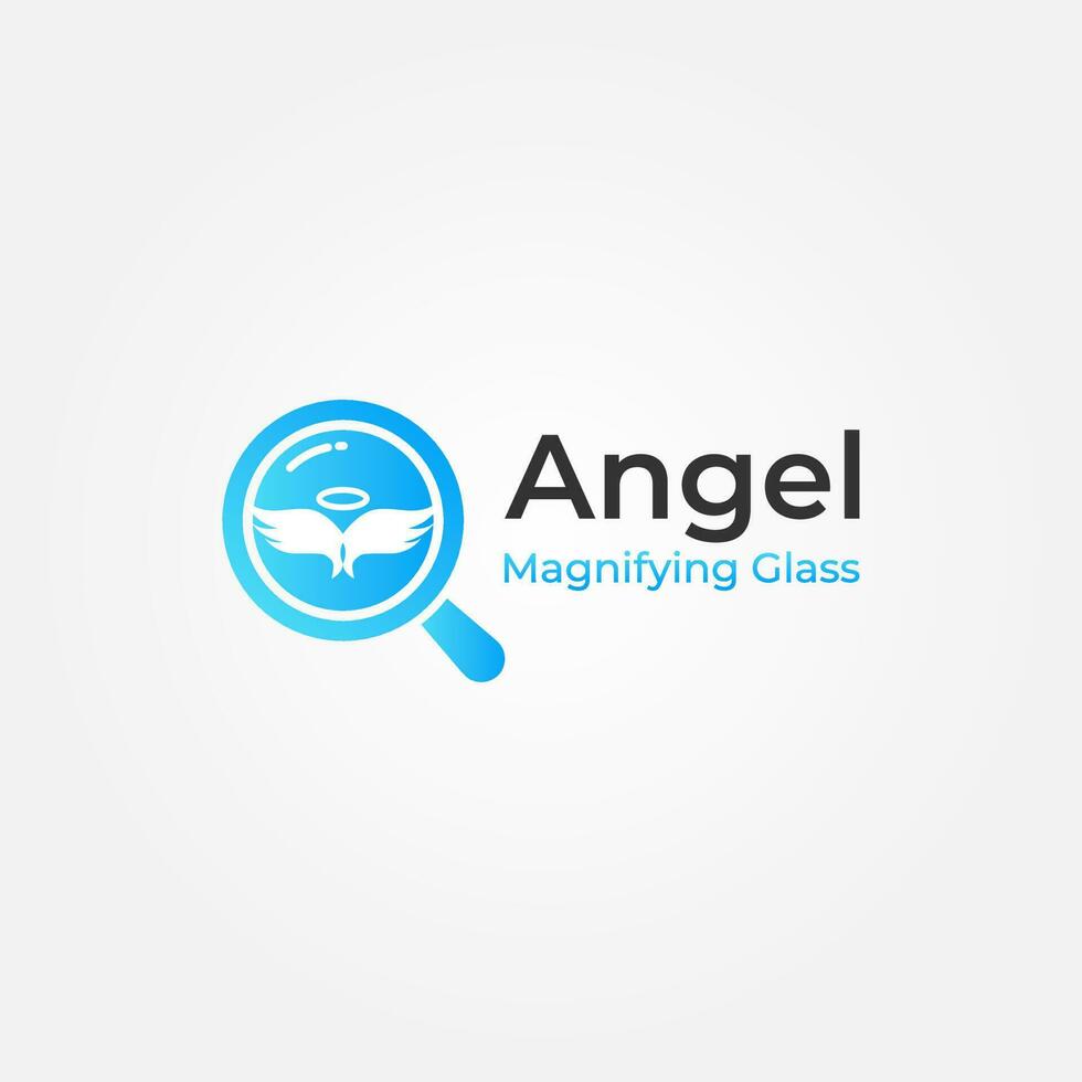 Engel Logo Grafik Design Innerhalb Vergrößerung Glas mit Gradient Blau Farbe. diese Logo ist zum Gesundheit und Heilung. vektor