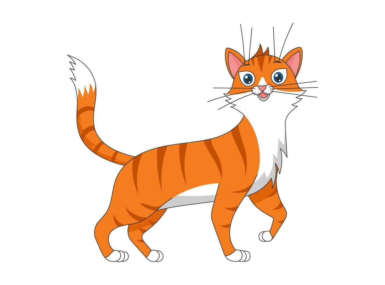 süß Karikatur komisch rot gestreift Katze. nett Zeichnung lächelnd Baby Tier Haustier Kätzchen spielerisch. kreativ Grafik Hand gezeichnet drucken. Vektor eps Illustration