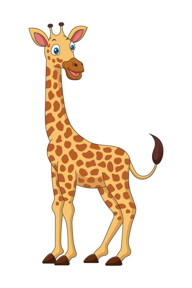 süß Karikatur Giraffe. Zeichnung afrikanisch Baby wild lächelnd Charakter. nett lächelnd Urwald Safari Tier. kreativ Grafik Hand gezeichnet drucken. Vektor eps Illustration