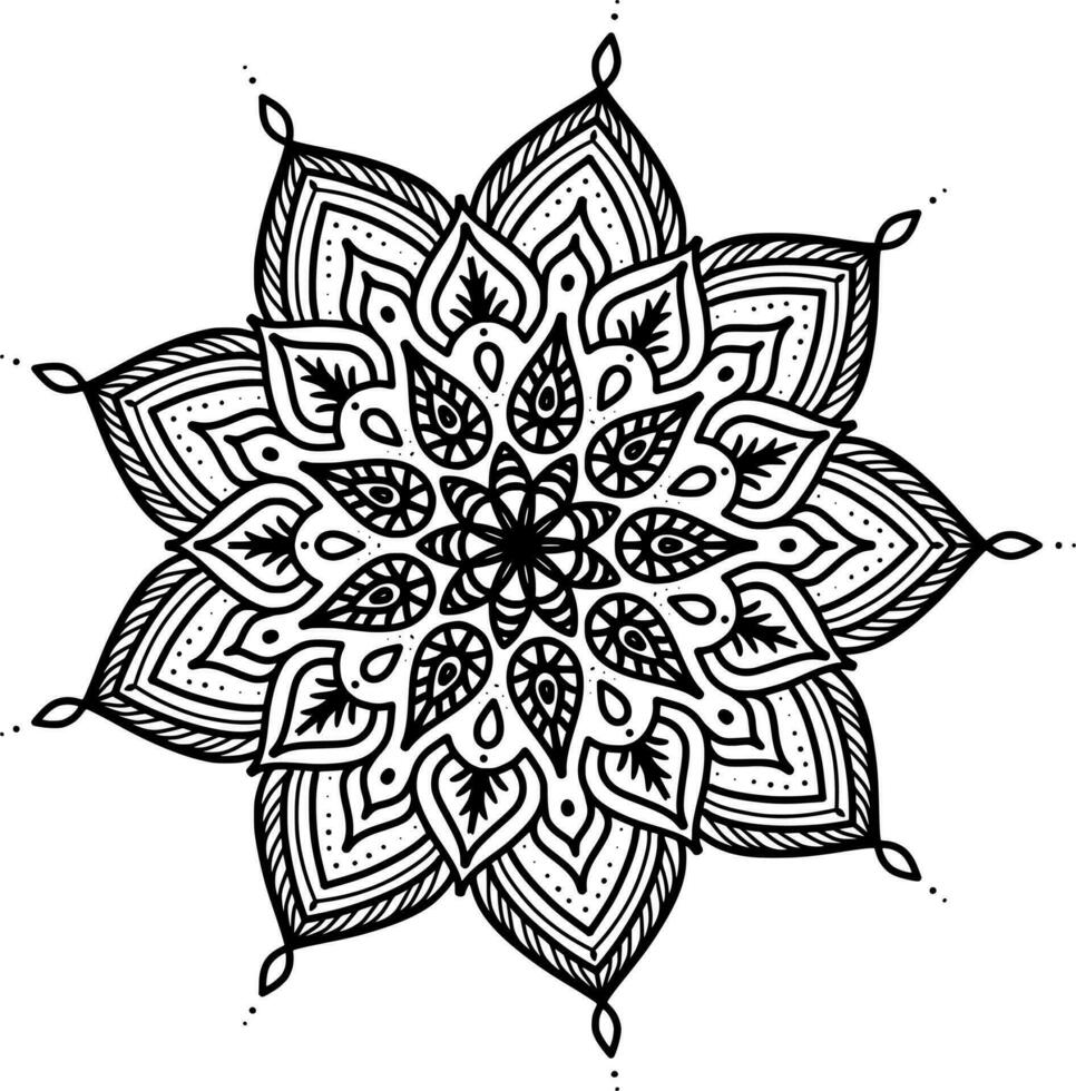 einfarbig ethnisch Mandala Design. Anti-Stress Färbung Seite zum Erwachsene. Hand gezeichnet schwarz und Weiß Vektor Illustration