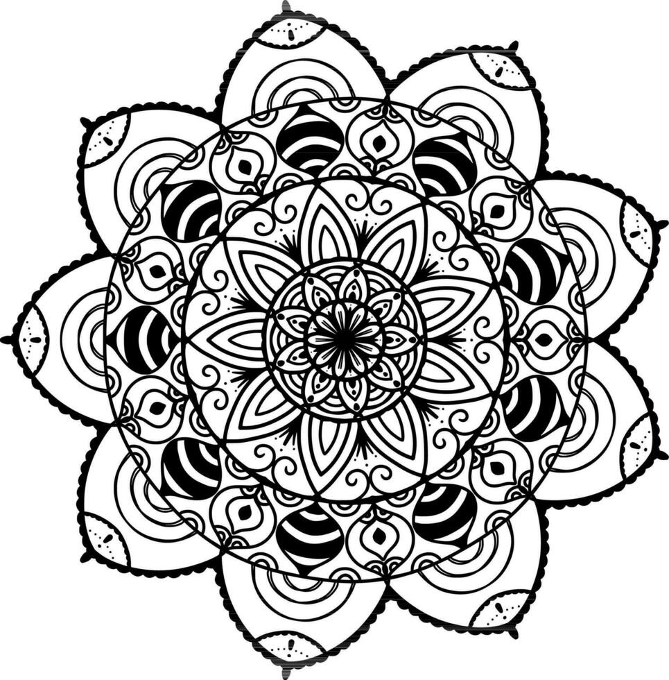 svartvit etnisk mandala design. anti-stress färg sida för vuxna. hand dragen svart och vit vektor illustration