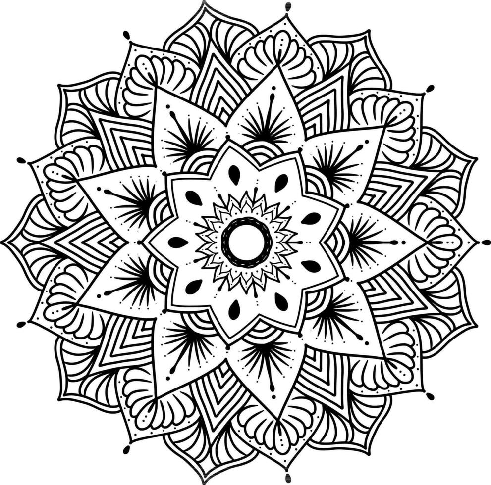 einfarbig ethnisch Mandala Design. Anti-Stress Färbung Seite zum Erwachsene. Hand gezeichnet schwarz und Weiß Vektor Illustration