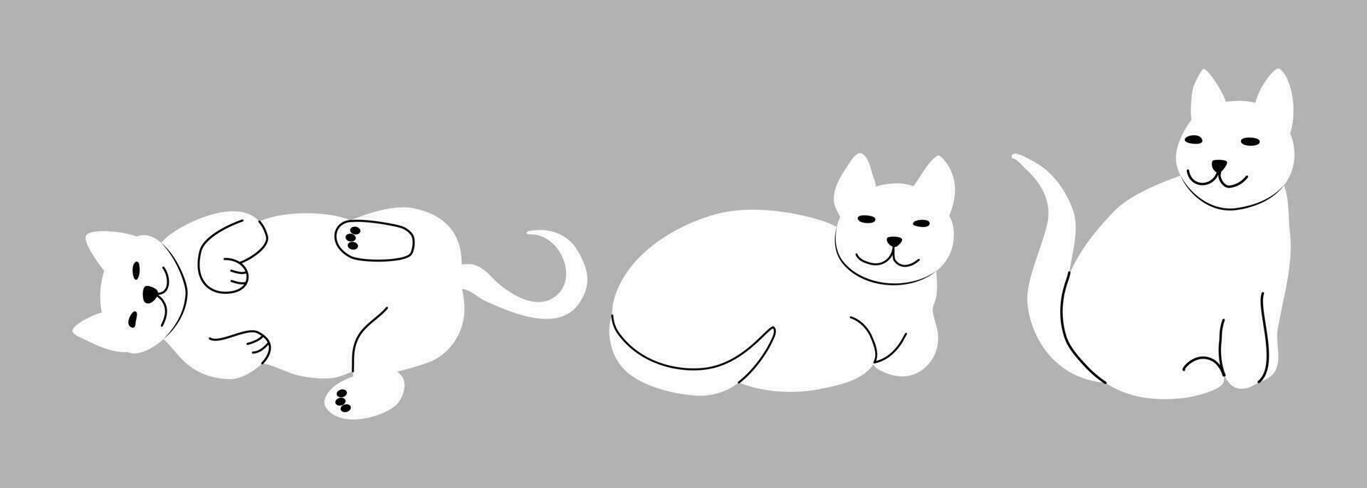 Weiß Katzen im anders Posen. Katzen Schlafen und Sitzung. vektor