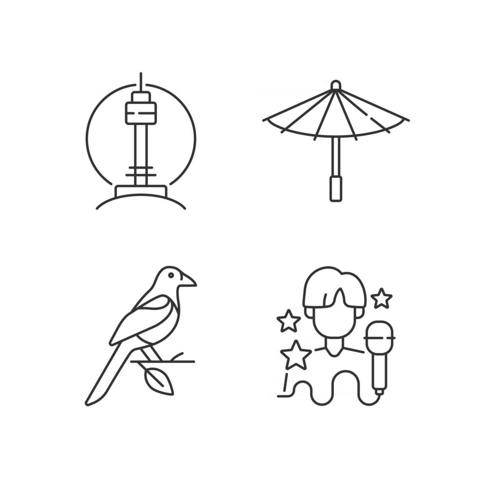 koreanska traditioner linjära ikoner set vektor