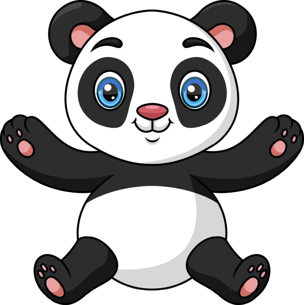 söt bebis tecknad serie panda Sammanträde vektor
