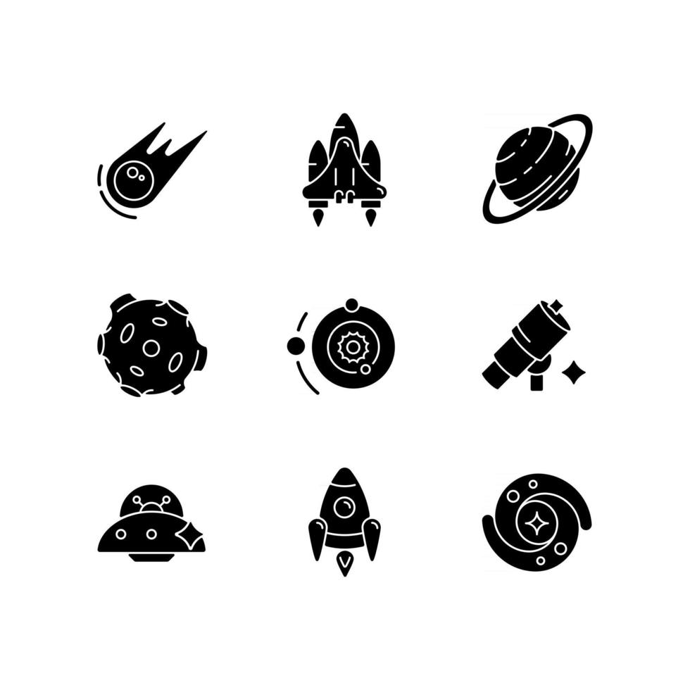 astronautic svart glyph ikoner som på vitt utrymme vektor