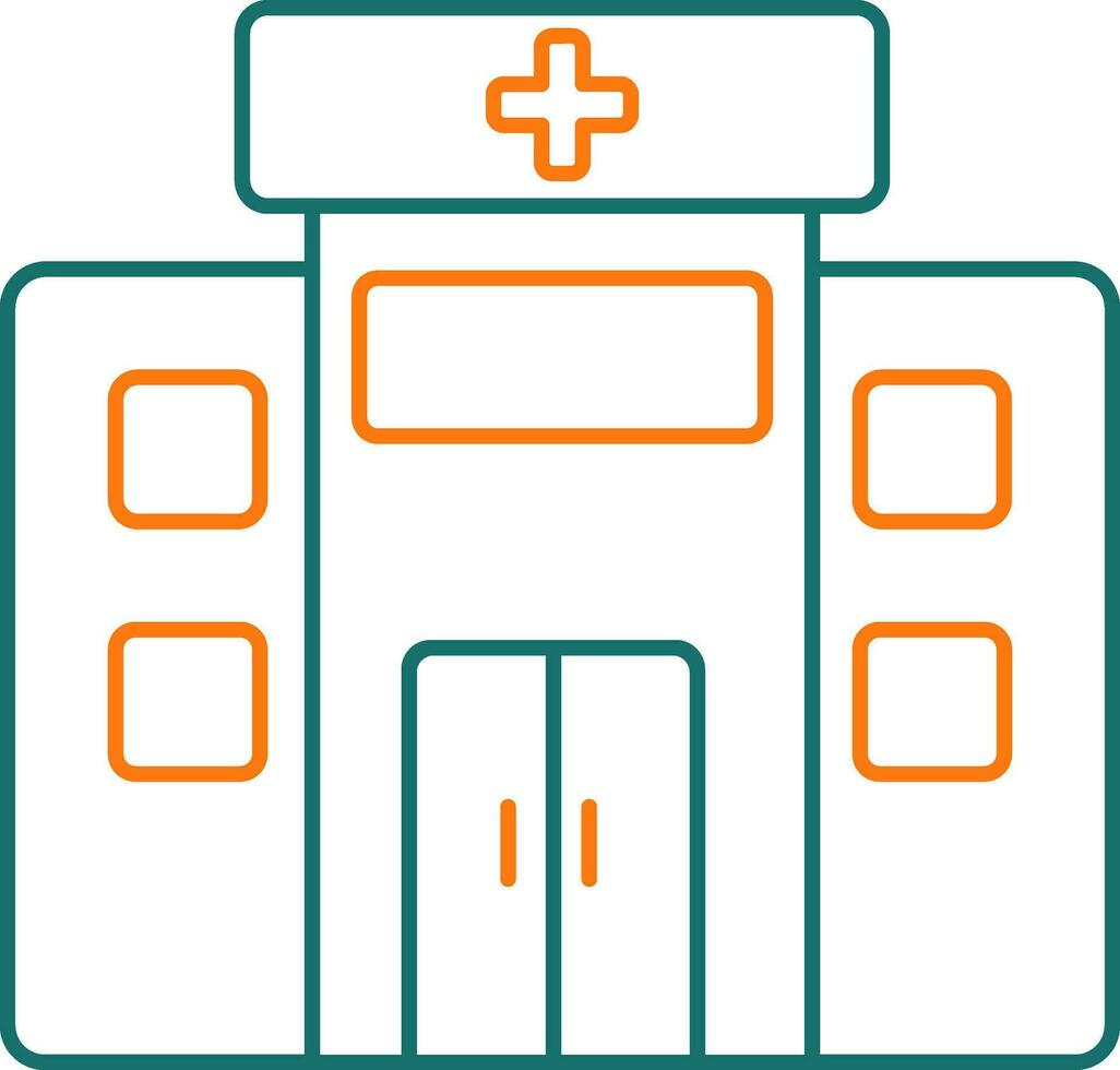 platt stil sjukhus ikon i grön och orange linje konst. vektor