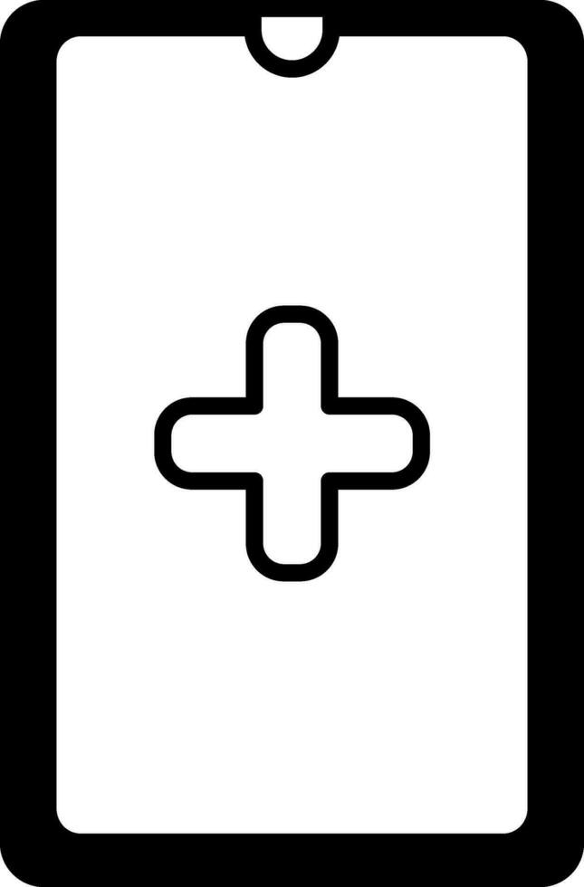 Notfall Telefon Anruf oder Gesundheitswesen App im Smartphone schwarz und Weiß Symbol. vektor