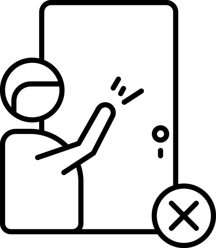 schwarz Linie Kunst Illustration von schließen Tür mit Mann Stehen Symbol. vektor