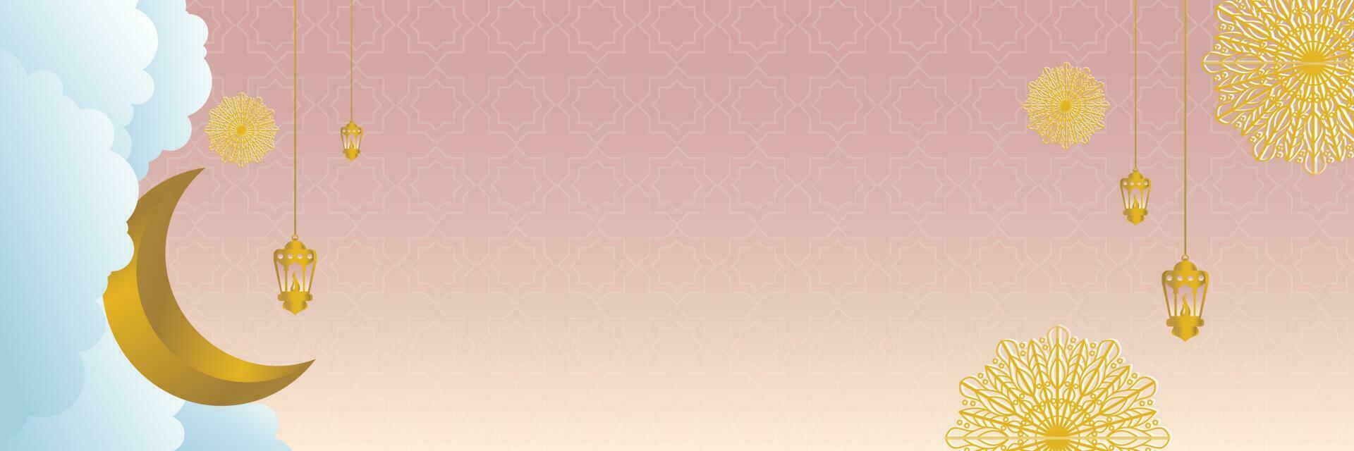 islamisch Gradient Farbe Hintergrund, mit schön mandala, Laterne, Mond Ornament. Vektor Vorlage zum Banner, Gruß Karte, Netz, zum islamisch Urlaub.