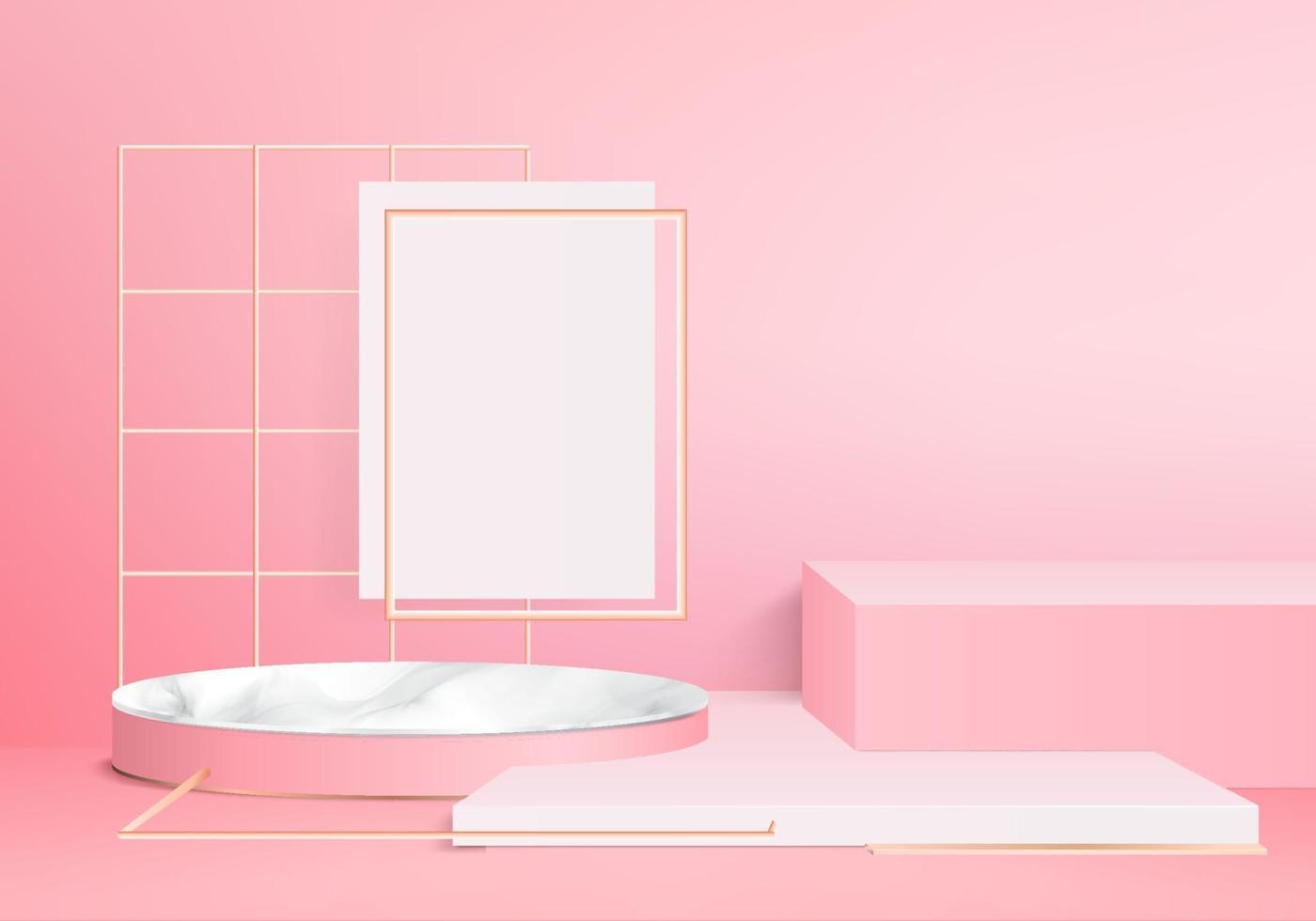 3D-Anzeige Produkt abstrakte minimale Szene mit geometrischen Podium Plattform Zylinder Hintergrund Vektor 3D-Rendering mit Podium stehen für kosmetische Produkte Bühne Schaufenster auf Sockel 3d rosa Studio