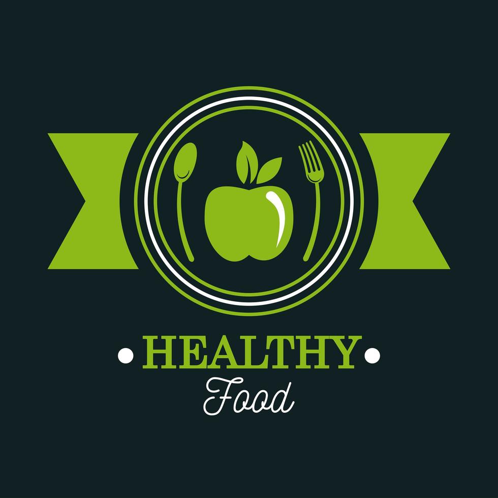 premium- och hälsosam mataffisch med äpple och bestick vektor