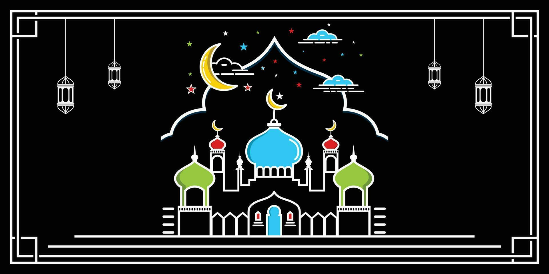 modern Linie Kunst islamisch Moschee Gebäude. Weiß Hintergrund, modern Moschee Symbol Illustration. Prämie Vektor