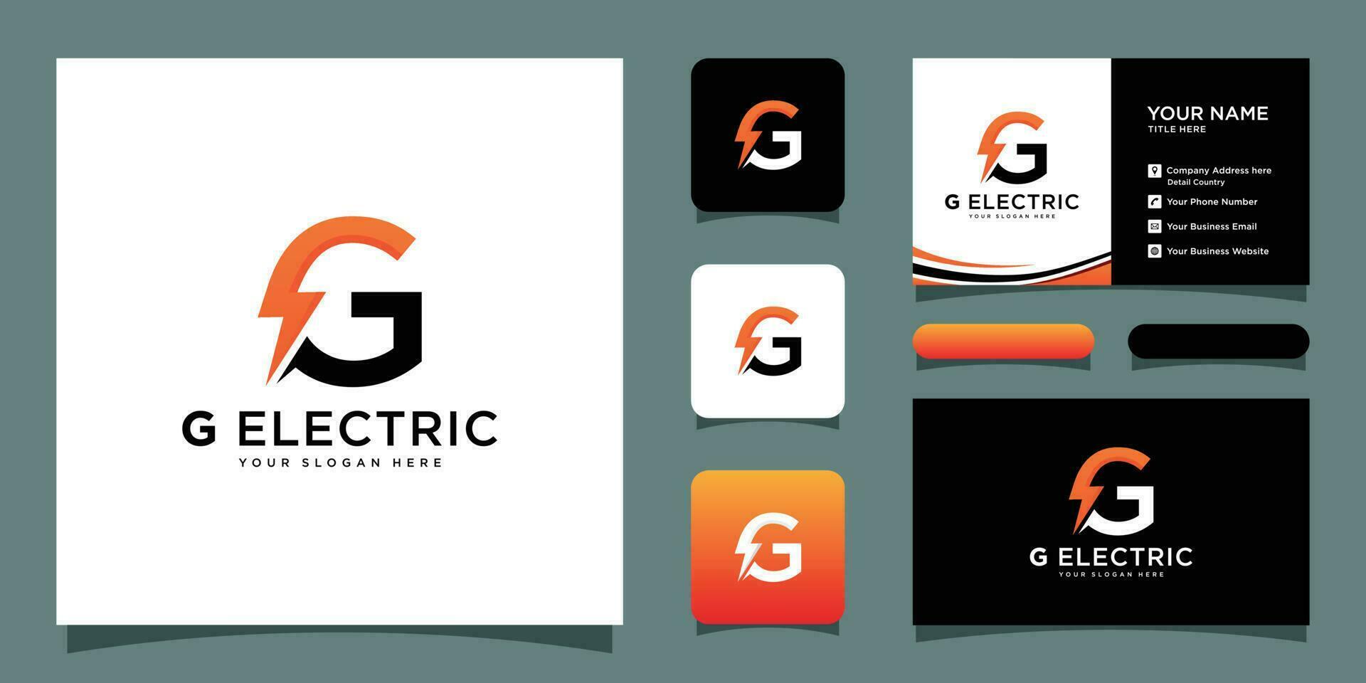 G Brief Vektor Logo Design. Blitz Symbol Konzept mit Geschäft Karte Design Prämie Vektor