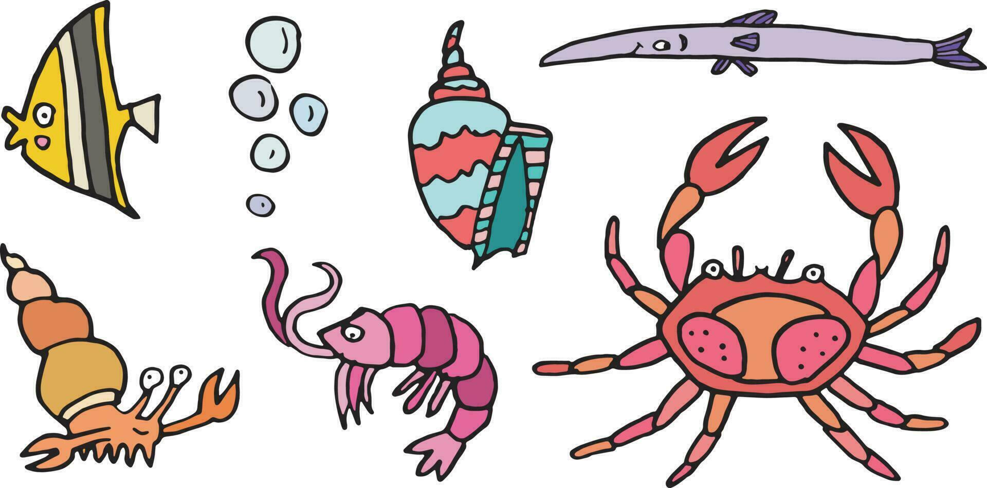 hav fisk varelser tecknad serie rolig marin barn vektor uppsättning