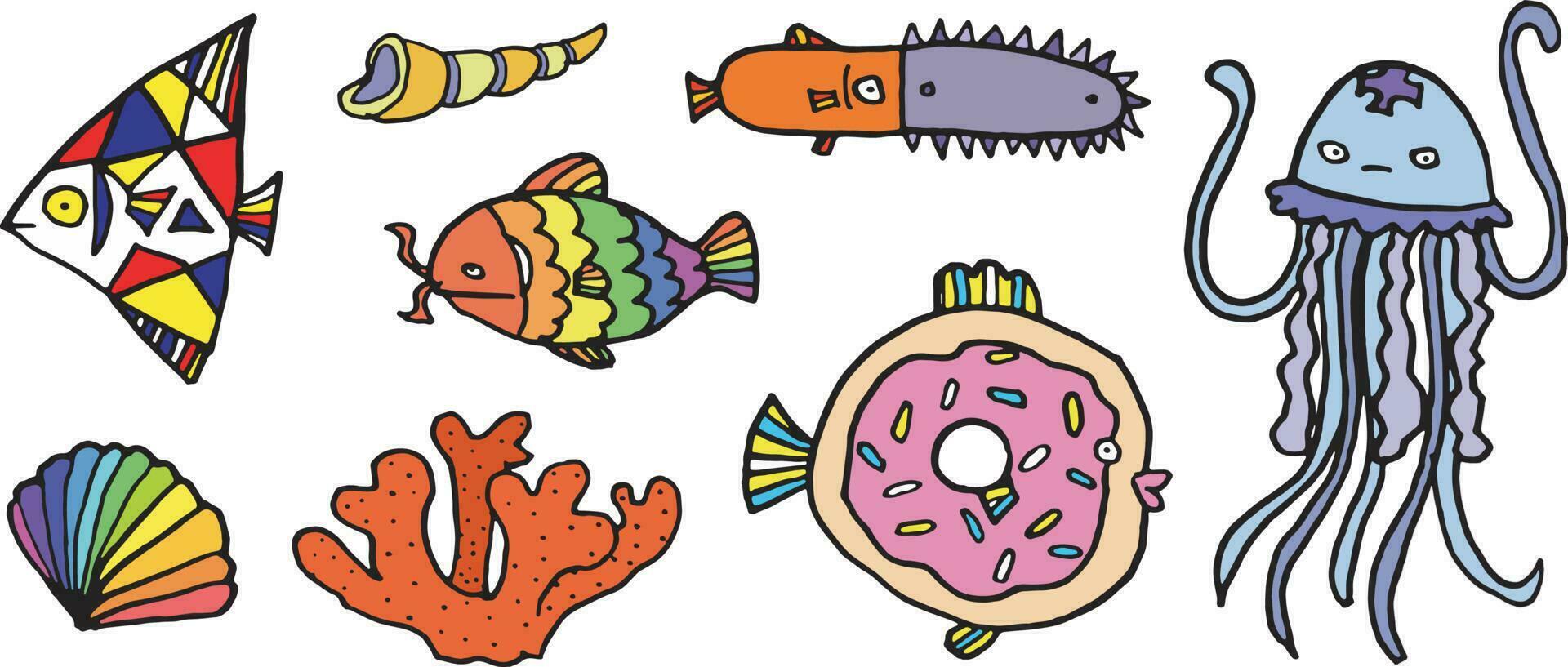 Meer Fisch Kreaturen Karikatur komisch Marine Kinder Vektor einstellen