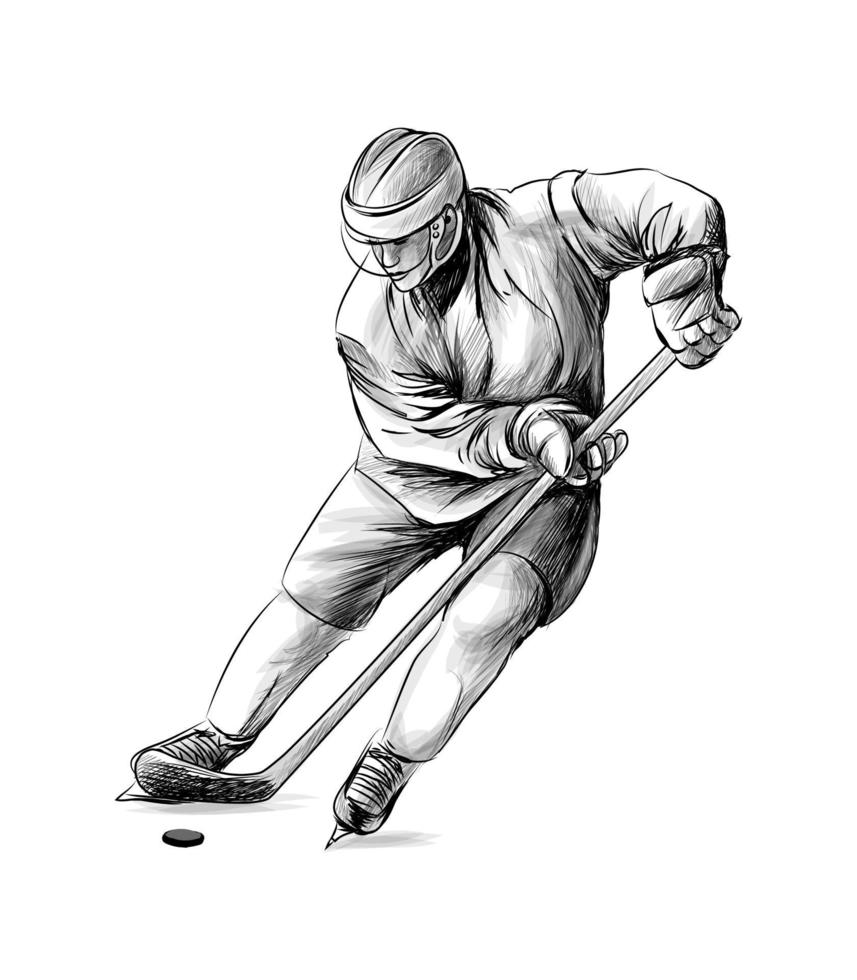 Hockeyspieler Hand gezeichnete Skizze Wintersport Vektor-Illustration von Farben vektor