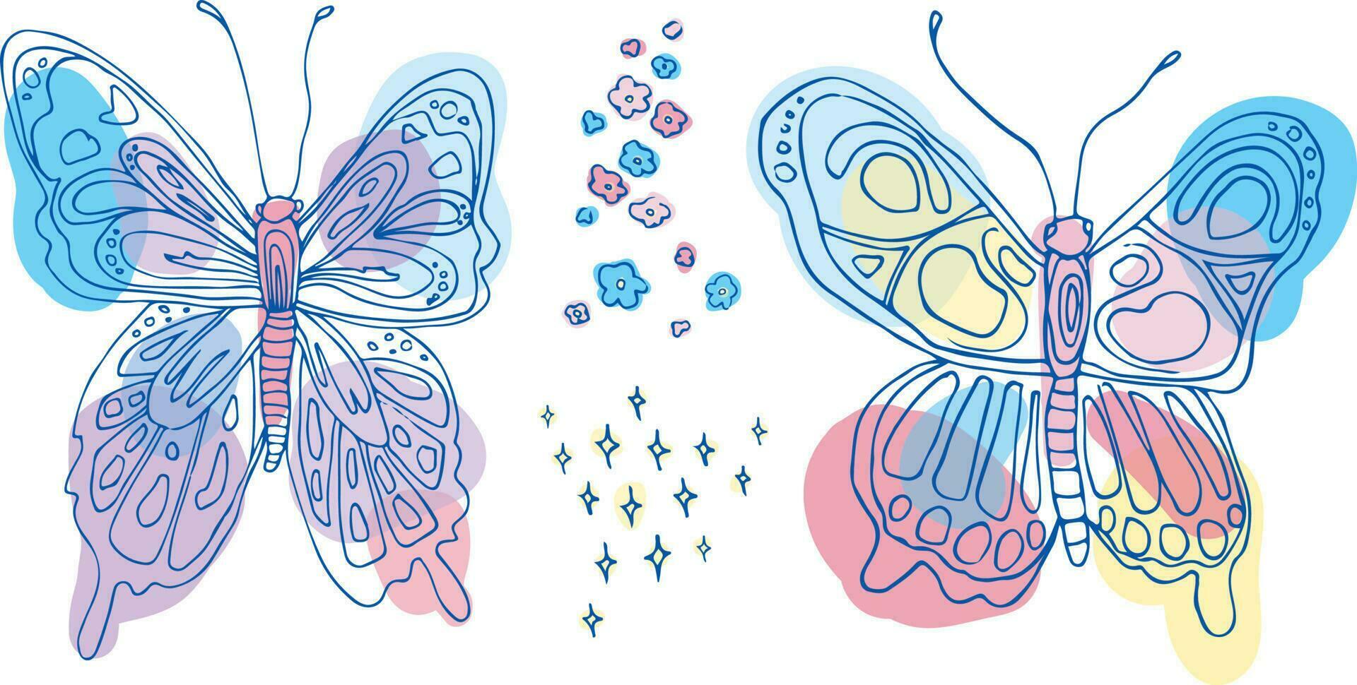 hand dragen pastell vektor skiss av en fjäril uppsättning