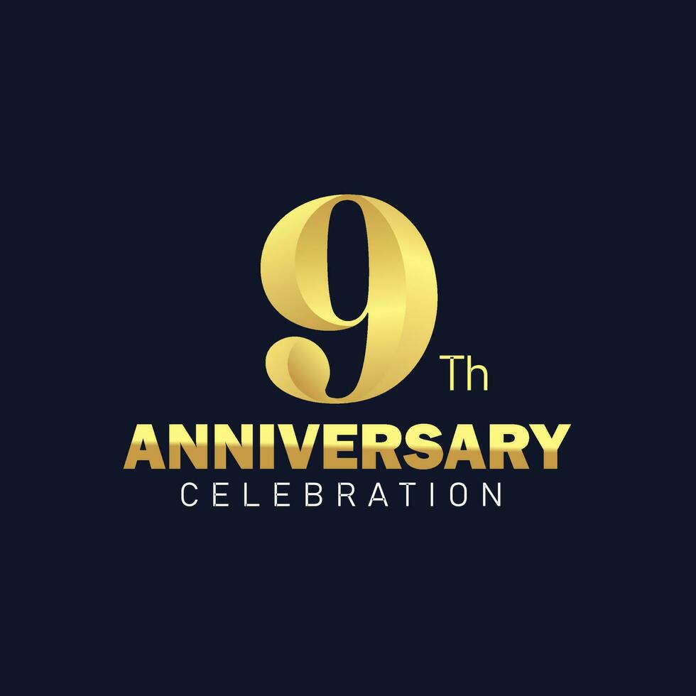 9:e årsdag logotyp design, gyllene årsdag logotyp. 9:e årsdag mall, 9:e årsdag firande vektor