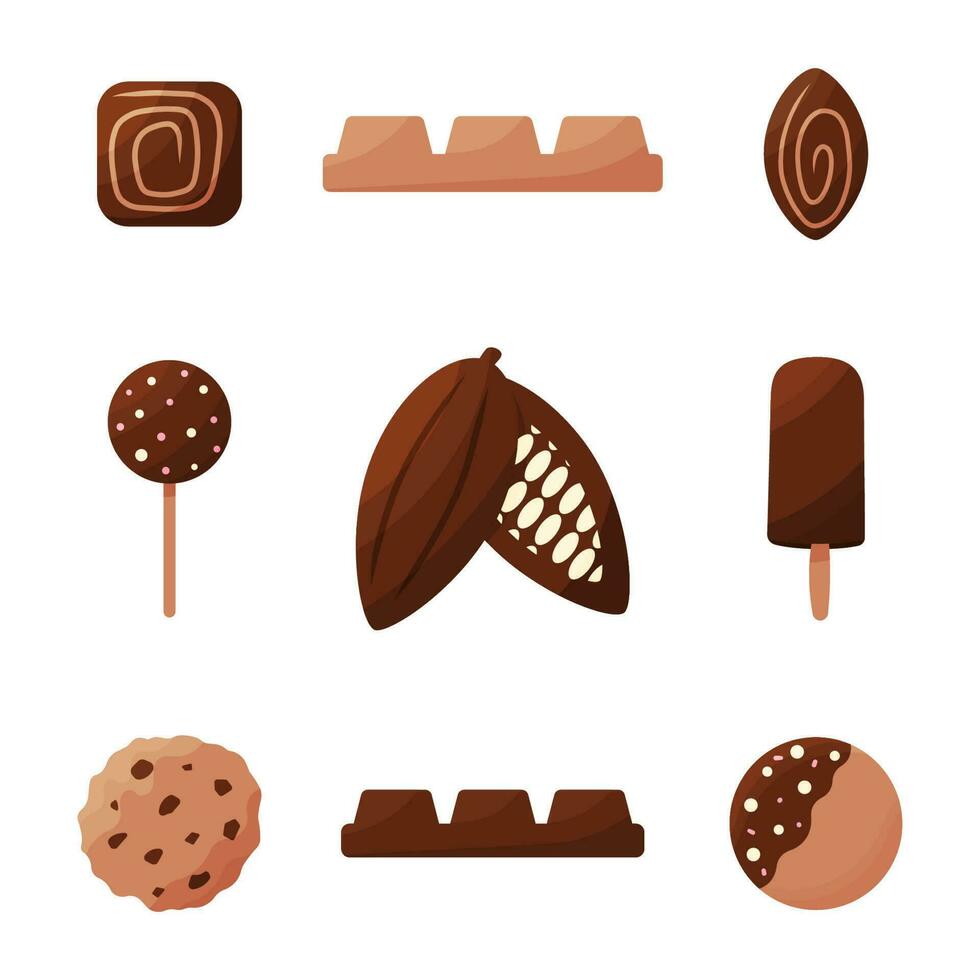 choklad dag sötsaker Semester födelsedag Kafé uppsättning vektor