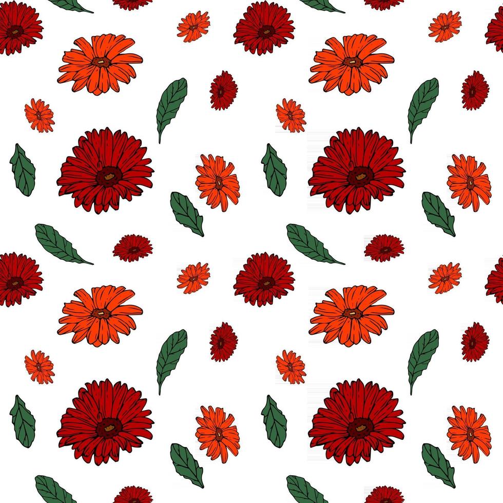 nahtloses Muster mit bunten Gerbera und endlosem Blumenhintergrund für saisonale Frühlings- und Sommerdesigns vektor