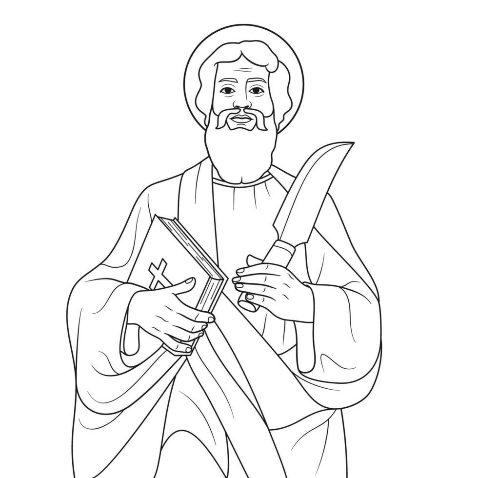 helgon bartolomeus apostel vektor illustration översikt svartvit