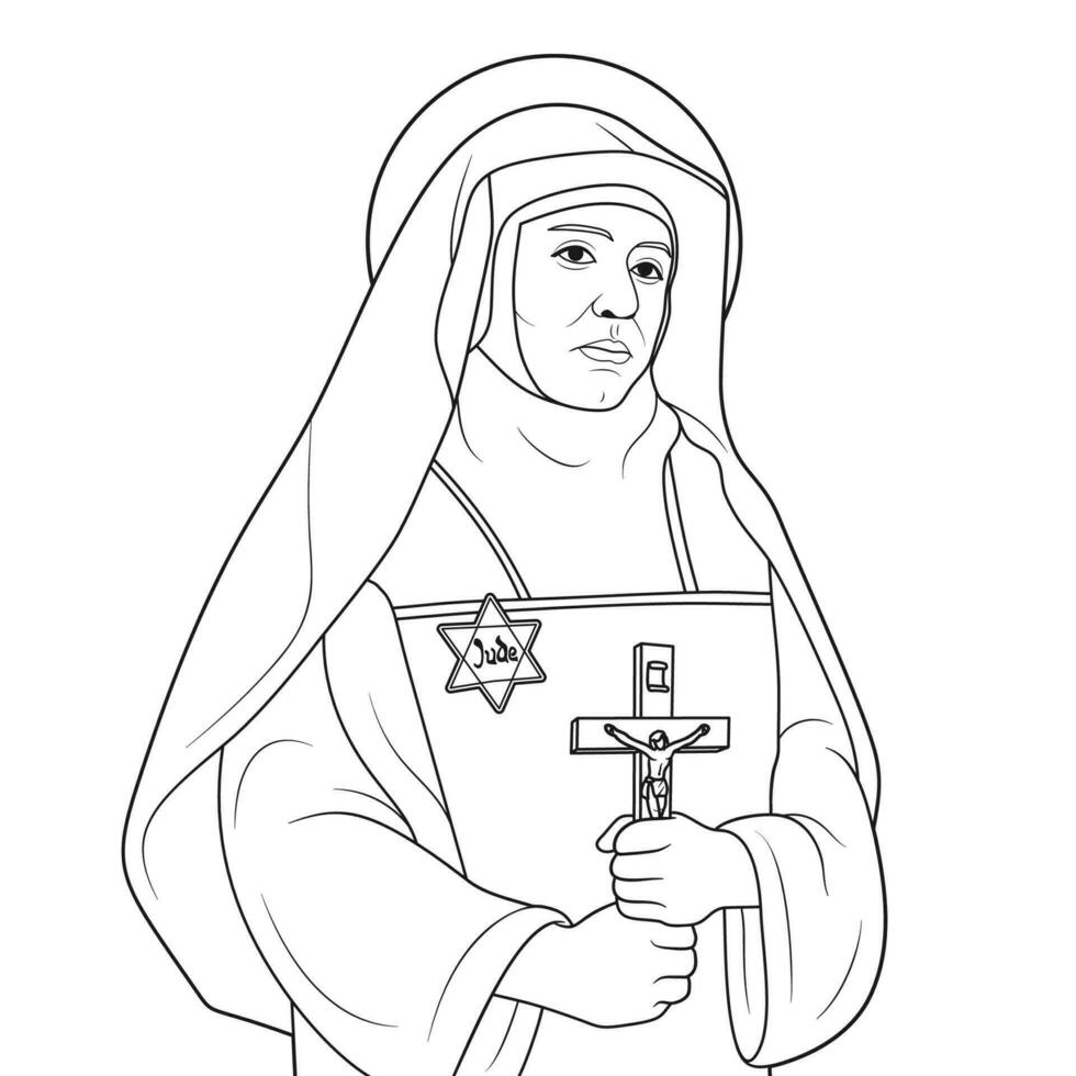 Heilige Teresia Benedikt ein Cruce, bearbeiten Stein, Vektor Illustration Gliederung einfarbig