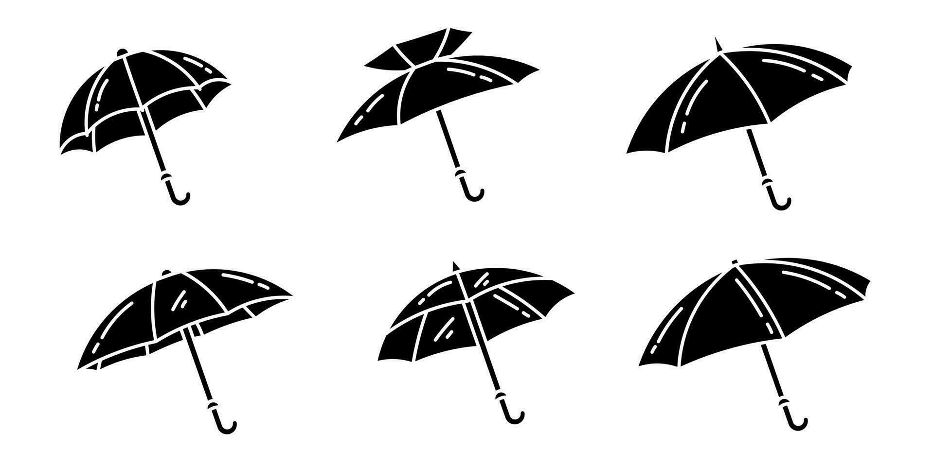 Symbol Design. schwarz und Weiß Regenschirm Symbol Illustration Sammlung. vektor