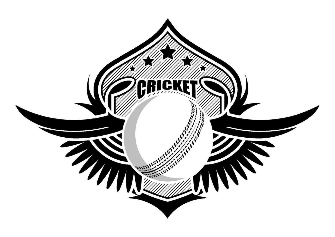 Sport Ball auf Hintergrund von stilisiert Schild mit Flügel. Kricket Sport Embleme. Turnier Symbol. Vektor