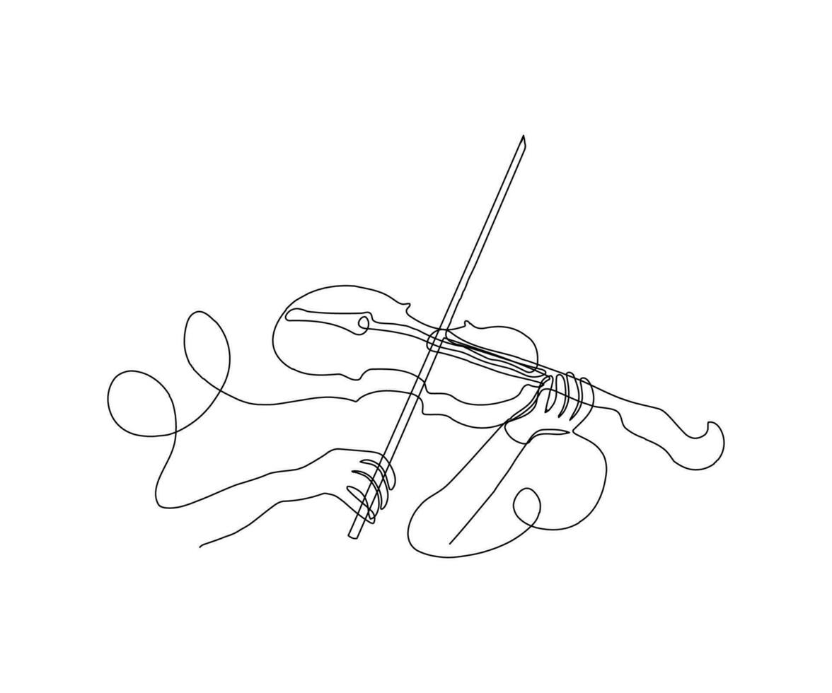 abstrakt musikers händer spelar de fiol kontinuerlig ett linje teckning vektor