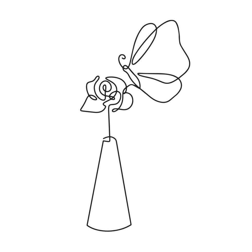 Single Blume im ein Vase. einer Linie Blumen- Gekritzel Illustration. Vorlage zum Gruß Karte, Einladung. Vektor Illustration