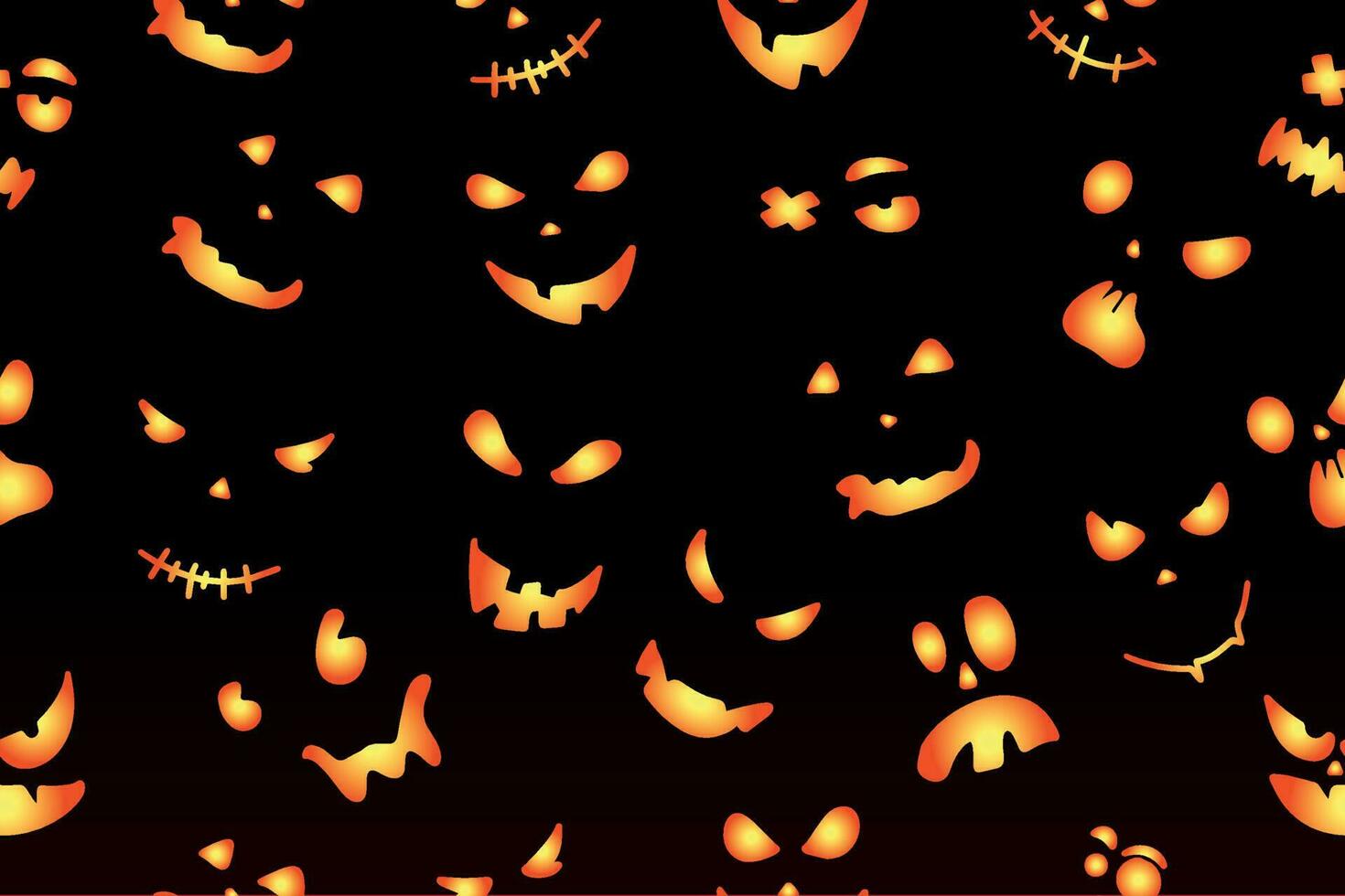 sömlös mönster med känslor halloween pumpor på mörk bakgrund. rolig ansikten för klippbok digital papper, textil- skriva ut, sida fylla. vektor