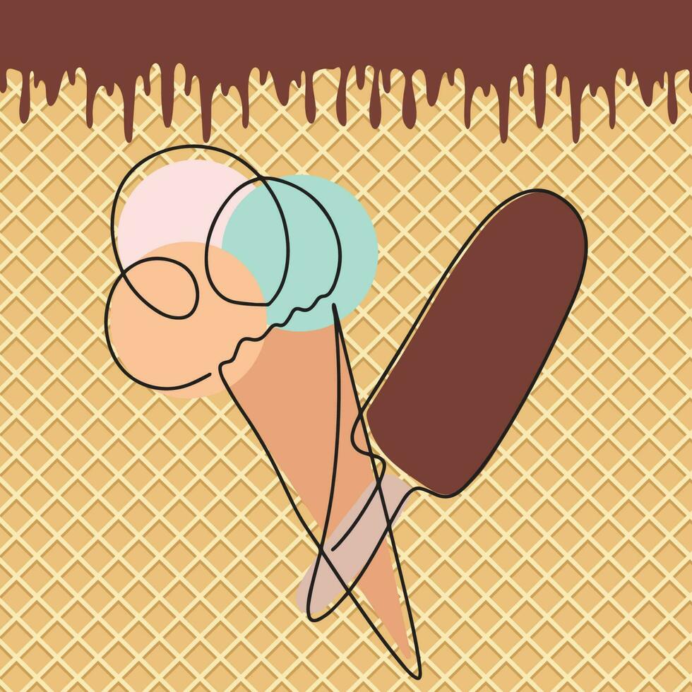 Eis Sahne einer Linie. einfach linear einstellen von Eis Creme. Gliederung Sommer- Satz. Sammlung von Sommer- und Urlaub Symbole. Art von Eis Creme. Vektor Illustration