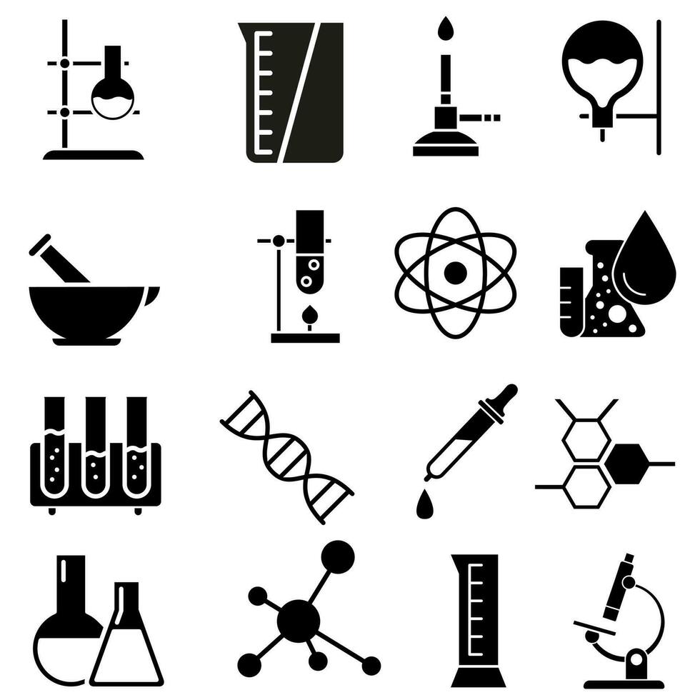 kemisk labb vektor ikon uppsättning. laboratorium illustration tecken samling. kemi och bioteknik symbol.