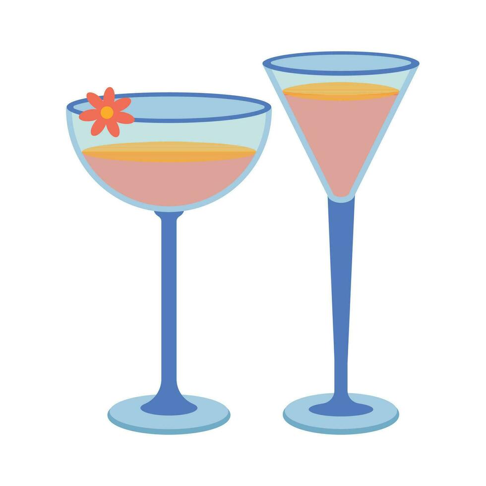 maträtter. en uppsättning av glas, cocktail, vinglas med en dryck. vektor