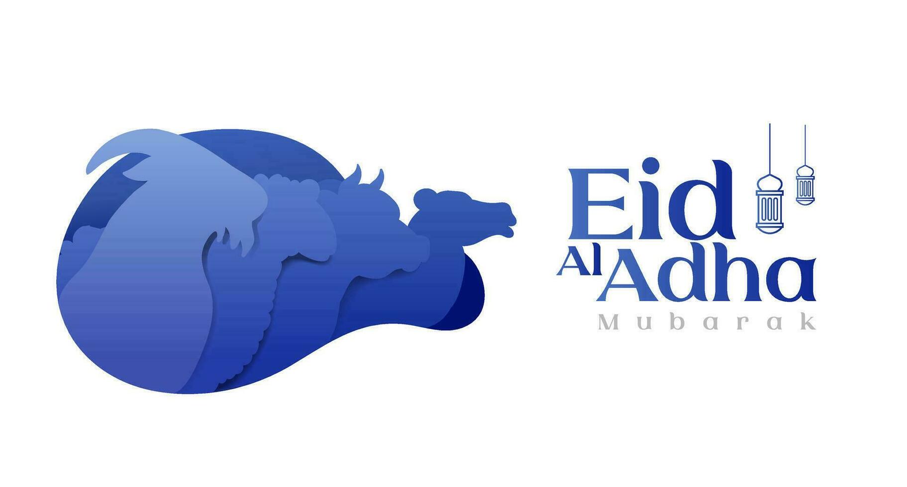 einfach eid al adha Banner mit Opfern Tier Silhouette Papier Schnitt Stil vektor