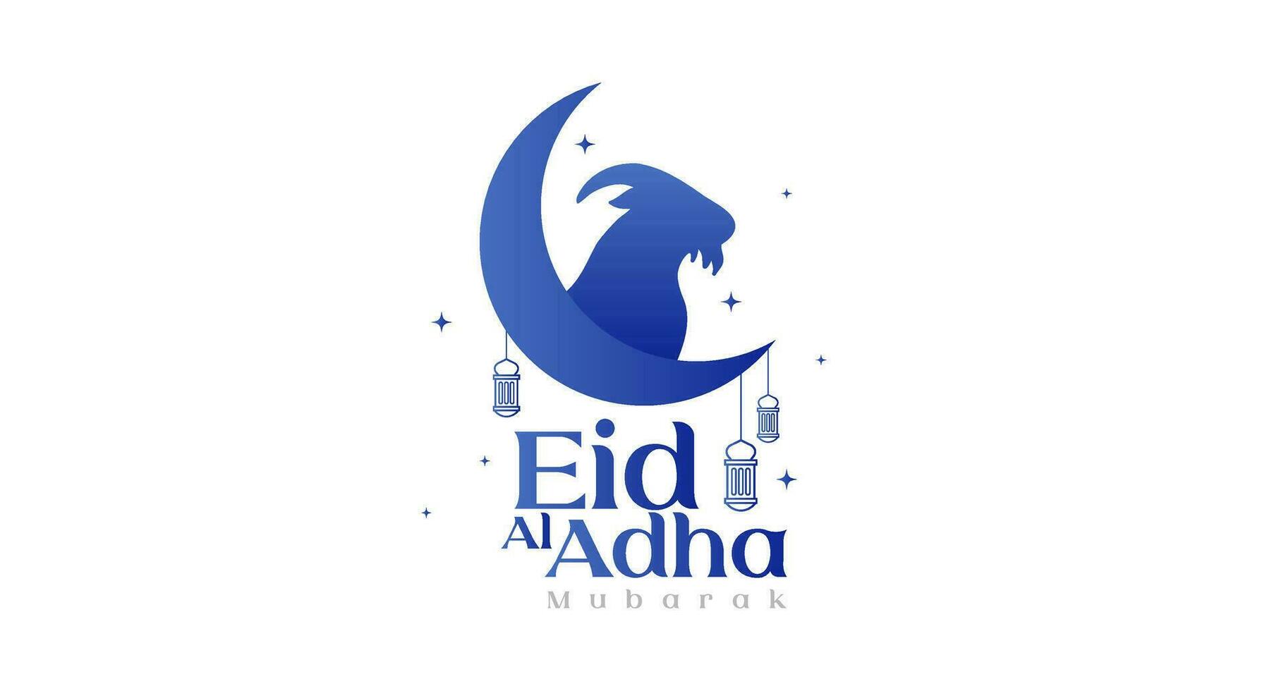 einfach eid al adha Banner mit Ziege Silhouette auf Halbmond Mond und Laterne Illustration vektor