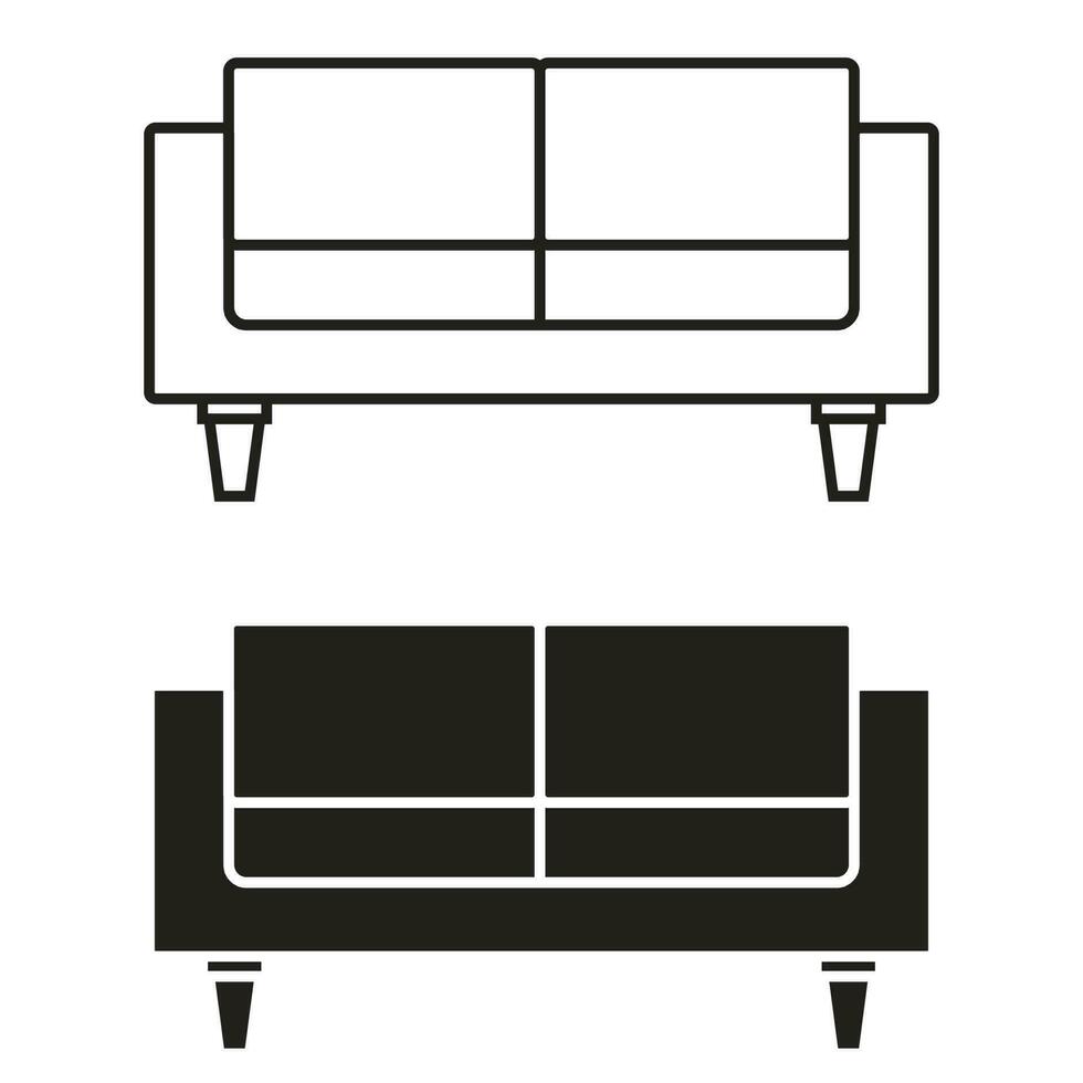 Möbel schwarz Symbole Vektor Satz. Sessel Illustration Zeichen Sammlung. Sofa Symbol oder Logo.