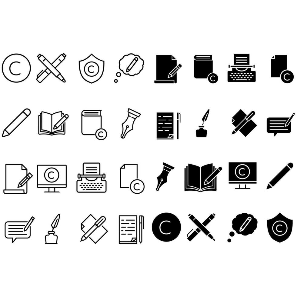 Urheberrecht Symbol Vektor Satz. Kopieren Schreiben Illustration Zeichen Sammlung. schreiben Symbol oder Logo.