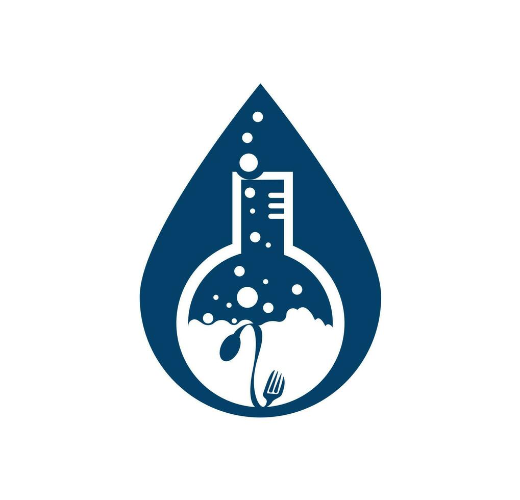 Essen Labor Logo Vektor Symbol Illustration Design Vorlage. Labor logo.lab Prüfung Tube mit Löffel und Gabel.