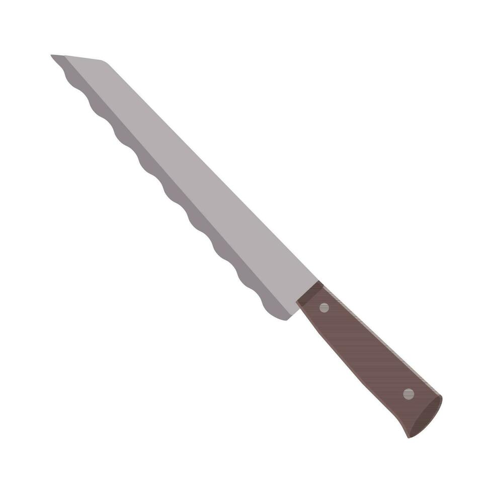 Teller. ein Küche Messer mit ein wellig Klinge zum Brot. vektor