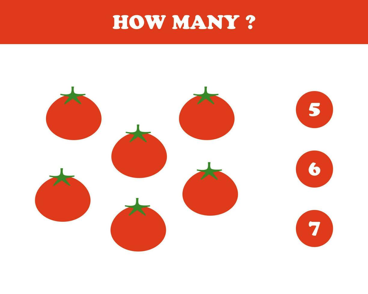 Wie viele, Arbeitsblatt zum Kinder, Tomate, Vektor. vektor