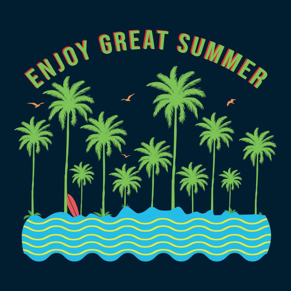 genießen großartig Sommer, großartig Wellen, Text mit ein Wellen Illustration, zum T-Shirt Drucke, Plakate. Sommer- Strand Vektor Illustration.