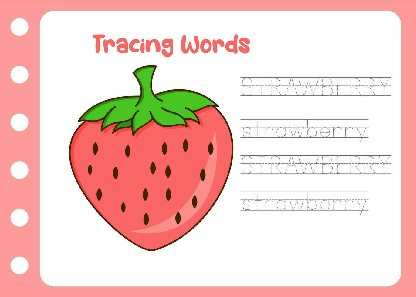 Rückverfolgung Wort von Erdbeere. Kinder Lektion vektor