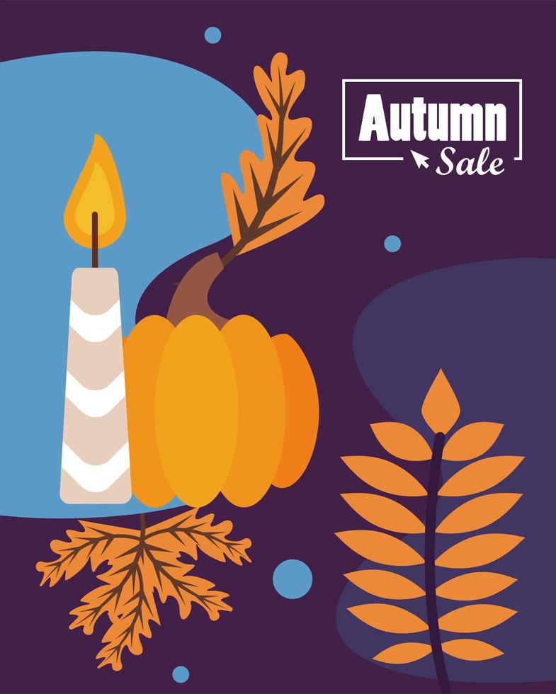 Herbstverkaufssaisonplakat mit Kürbis und Kerze vektor